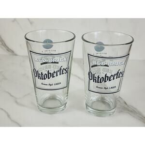 Pint Beer Glass Red Brick Oktoberfest 16oz German Styler Lager Drinkware x2